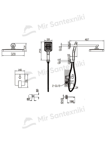 Встраиваемый в стену однорычажный смеситель для душа Debora DBR303-03